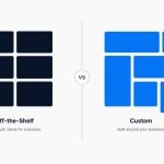 Custom software vs off-the-shelf software comparison showing standardized pre-built software versus flexible business-specific custom software architecture